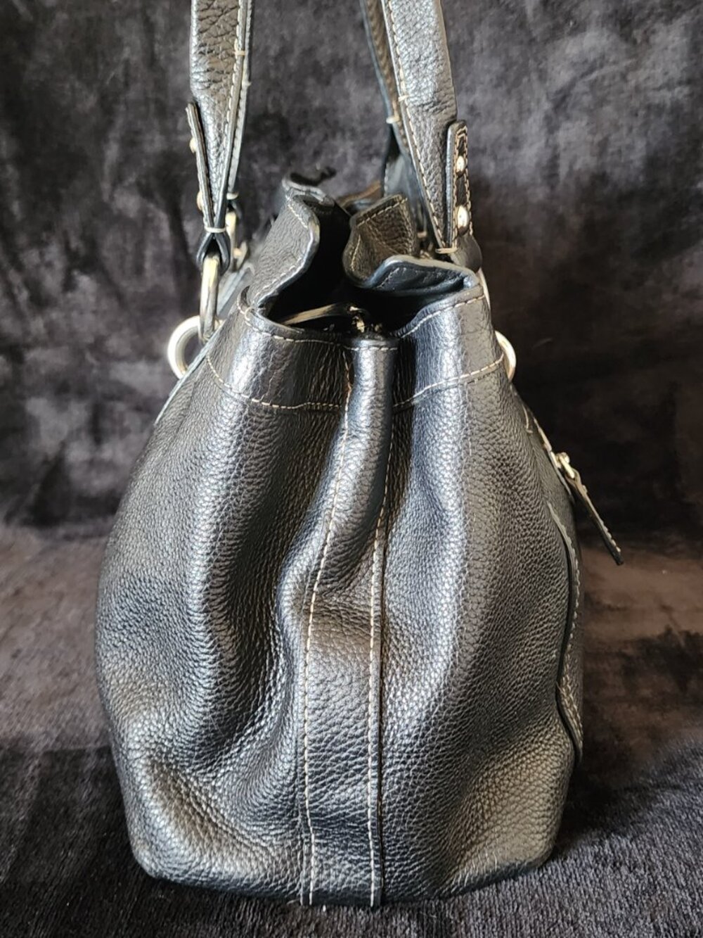 Coach Penelope Black Pebbled Leather Satchel Shoulder Bag - Picture 3 of 11